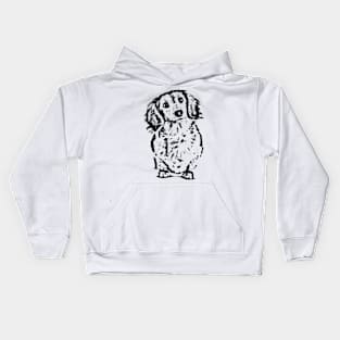 Long Haired Dachshund Sketch Kids Hoodie